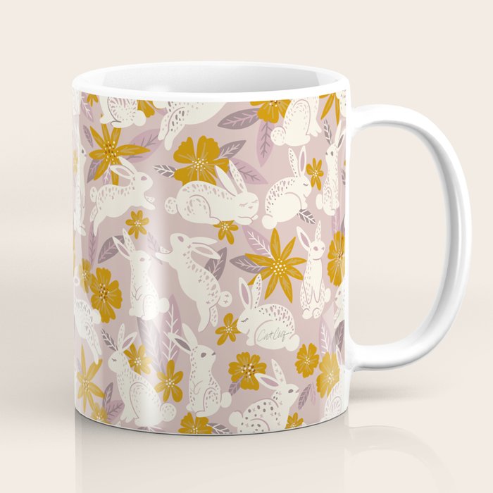 Bunnies & Blooms - Mauve & Ochre Palette Coffee Mug Gallery Image 1