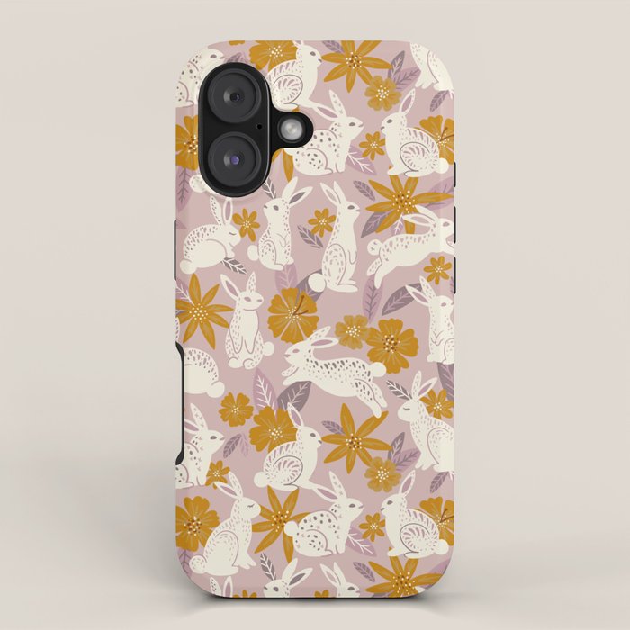 Bunnies & Blooms - Mauve & Ochre Palette iPhone Case Gallery Image 1