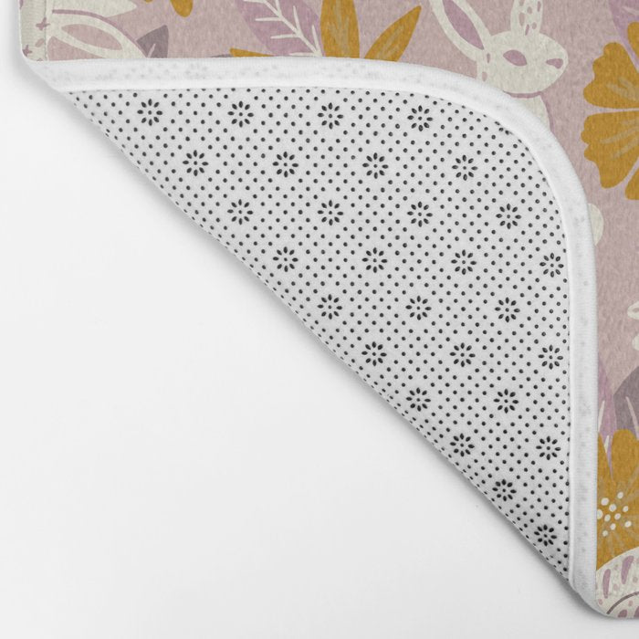 Bunnies & Blooms - Mauve & Ochre Palette Bath Mat Gallery Image 2
