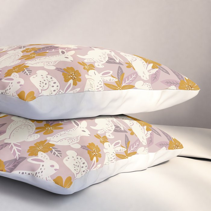 Bunnies & Blooms - Mauve & Ochre Palette Pillow Sham Gallery Image 3
