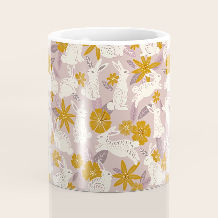 Bunnies & Blooms - Mauve & Ochre Palette Coffee Mug Gallery Image 4