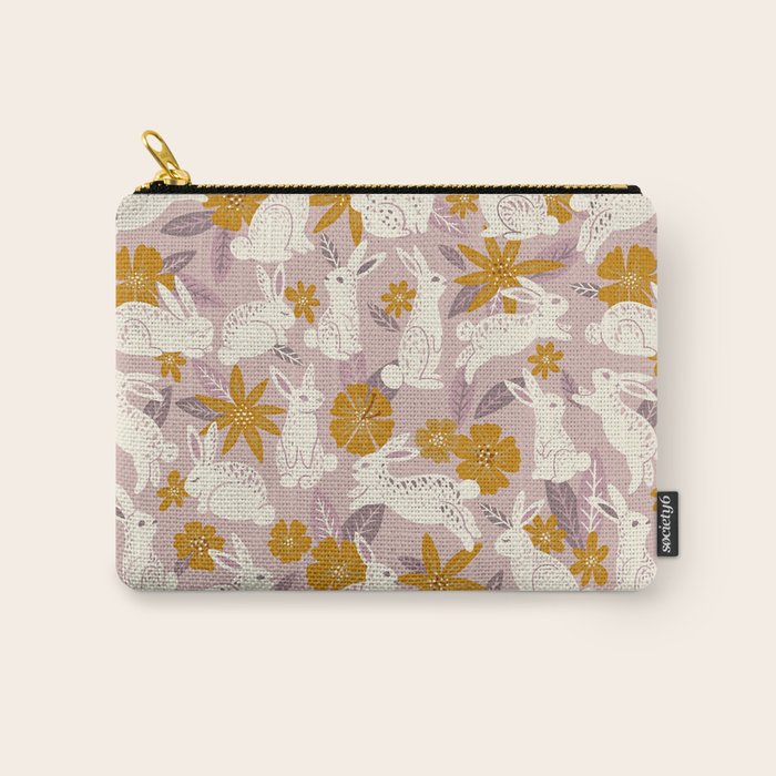 Bunnies & Blooms - Mauve & Ochre Palette Carry All Pouch Gallery Image 1