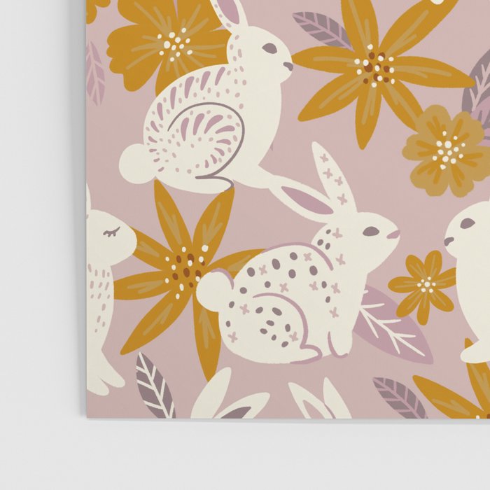 Bunnies & Blooms - Mauve & Ochre Palette Poster Gallery Image 3