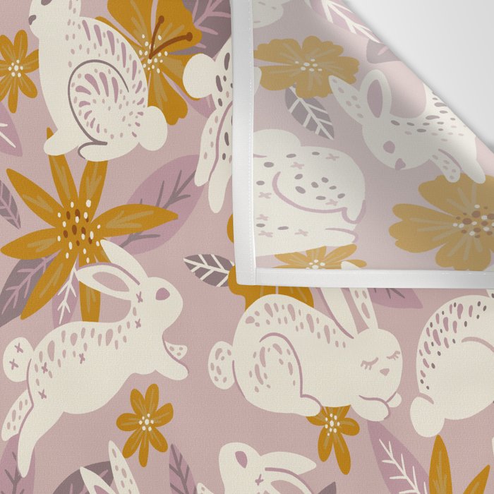 Bunnies & Blooms - Mauve & Ochre Palette Wall Tapestry Gallery Image 3