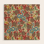 Large-Scale Dahlias, Frogs, Snakes, Praying Mantis in Red and Blue Wood Wall Art Gallery Image 1