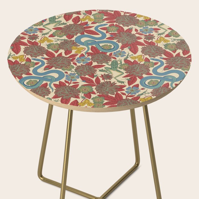 Large-Scale Dahlias, Frogs, Snakes, Praying Mantis in Red and Blue Side Table Gallery Image 2