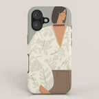  portrait of a fragile woman in a white embroidered shirt on a blue background iPhone Case Gallery Image 1
