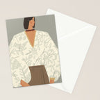  portrait of a fragile woman in a white embroidered shirt on a blue background Stationery Card Gallery Image 2