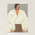  portrait of a fragile woman in a white embroidered shirt on a blue background Stationery Card Gallery Image 2