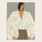  portrait of a fragile woman in a white embroidered shirt on a blue background Poster Gallery Image 4