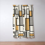 Piet Composition - Mid-Century Modern Minimalist Geometric Abstract in Muted Mustard Gold Gray Cream Window Curtain Gallery Image 3