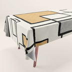 Piet Composition - Mid-Century Modern Minimalist Geometric Abstract in Muted Mustard Gold Gray Cream Tablecloth Gallery Image 1