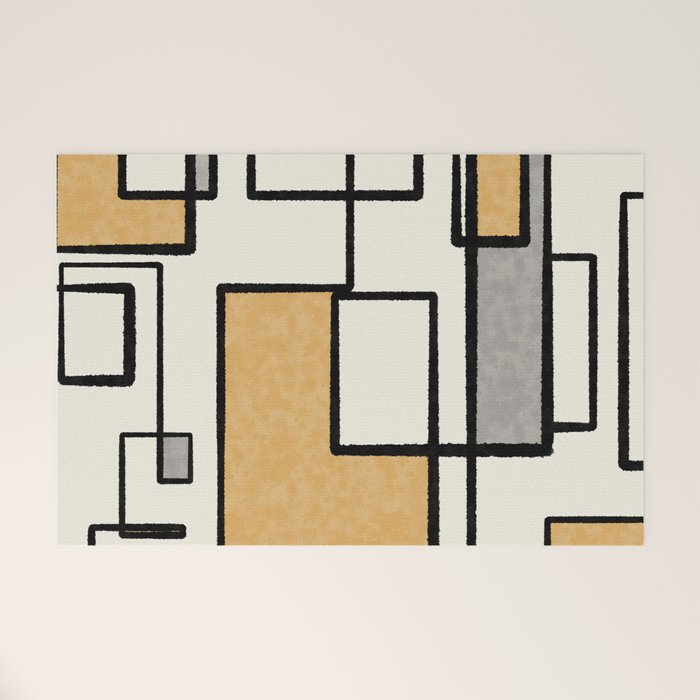 Piet Composition - Mid-Century Modern Minimalist Geometric Abstract in Muted Mustard Gold Gray Cream Welcome Mat Gallery Image 1