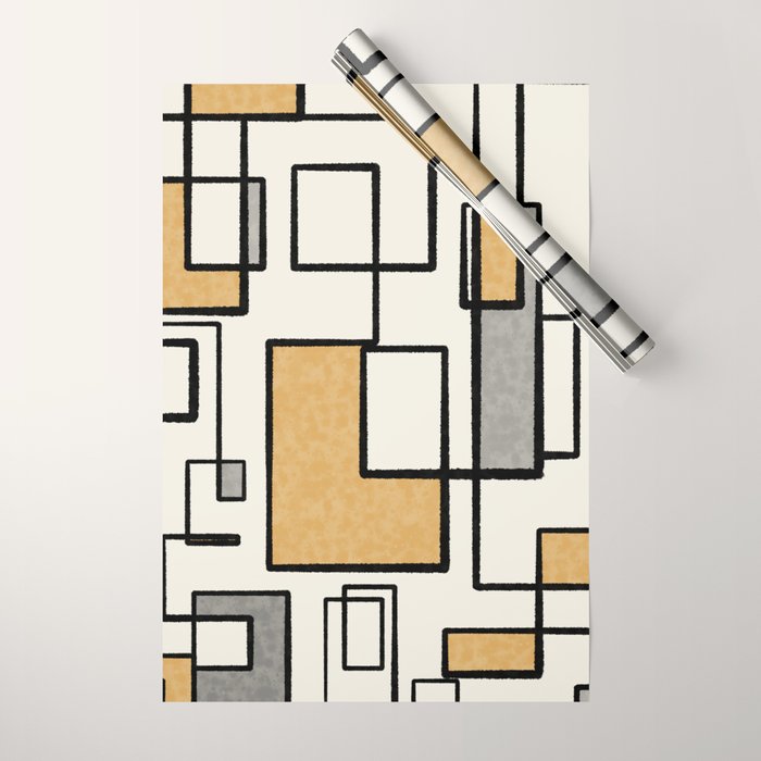 Piet Composition - Mid-Century Modern Minimalist Geometric Abstract in Muted Mustard Gold Gray Cream Wrapping Paper Gallery Image 1
