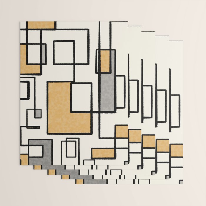 Piet Composition - Mid-Century Modern Minimalist Geometric Abstract in Muted Mustard Gold Gray Cream Wrapping Paper Gallery Image 3