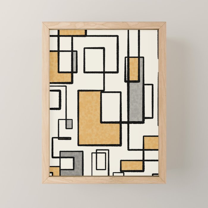 Piet Composition - Mid-Century Modern Minimalist Geometric Abstract in Muted Mustard Gold Gray Cream Mini Art Print Gallery Image 1