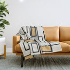 Piet Composition - Mid-Century Modern Minimalist Geometric Abstract in Muted Mustard Gold Gray Cream Throw Blanket Gallery Image 1