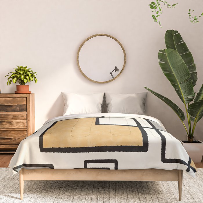 Piet Composition - Mid-Century Modern Minimalist Geometric Abstract in Muted Mustard Gold Gray Cream Comforter Gallery Image 3