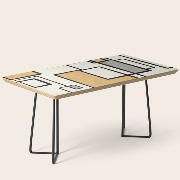 Piet Composition - Mid-Century Modern Minimalist Geometric Abstract in Muted Mustard Gold Gray Cream Coffee Table Gallery Image 1