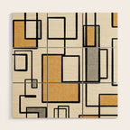 Piet Composition - Mid-Century Modern Minimalist Geometric Abstract in Muted Mustard Gold Gray Cream Wood Wall Art Gallery Image 1