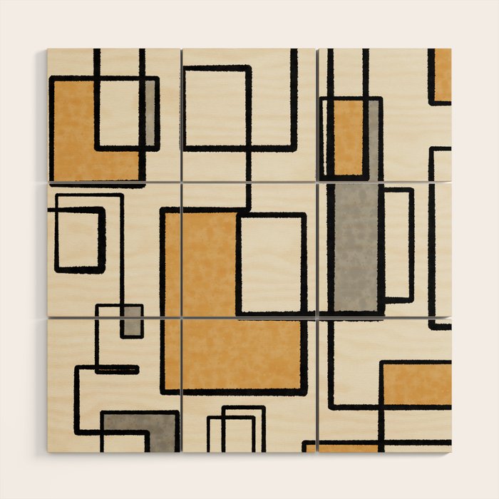 Piet Composition - Mid-Century Modern Minimalist Geometric Abstract in Muted Mustard Gold Gray Cream Wood Wall Art Gallery Image 1
