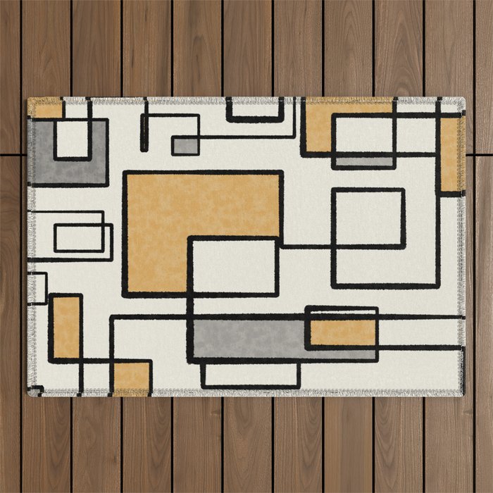 Piet Composition - Mid-Century Modern Minimalist Geometric Abstract in Muted Mustard Gold Gray Cream Outdoor Rug Gallery Image 1