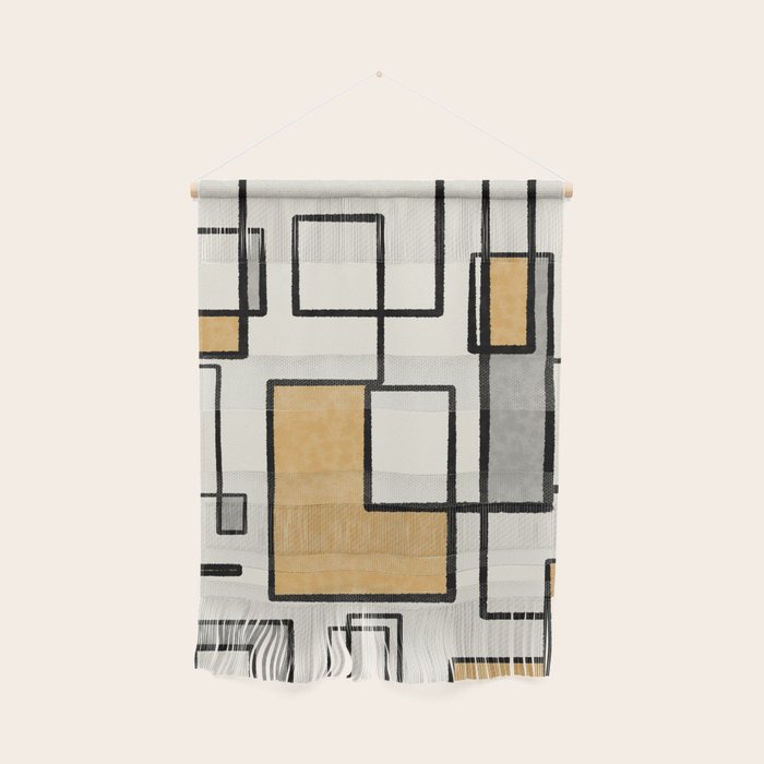 Piet Composition - Mid-Century Modern Minimalist Geometric Abstract in Muted Mustard Gold Gray Cream Wall Hanging Gallery Image 1