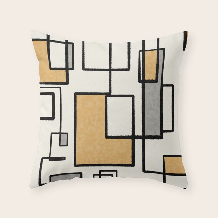 Piet Composition - Mid-Century Modern Minimalist Geometric Abstract in Muted Mustard Gold Gray Cream Throw Pillow Gallery Image 6