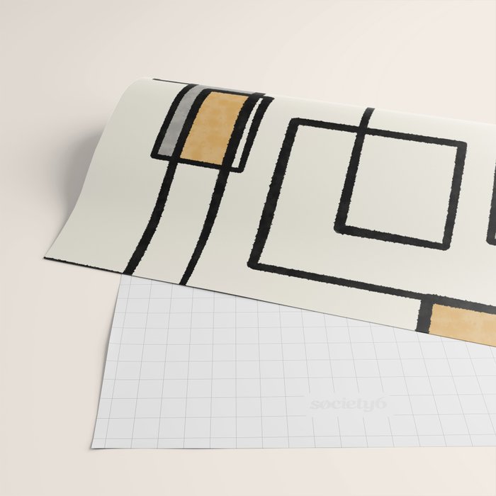 Piet Composition - Mid-Century Modern Minimalist Geometric Abstract in Muted Mustard Gold Gray Cream Wrapping Paper Gallery Image 2