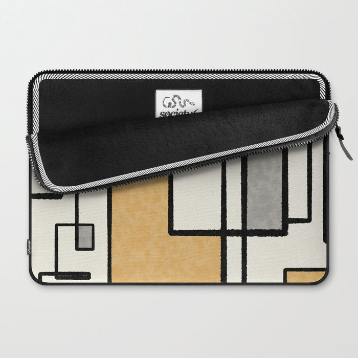 Piet Composition - Mid-Century Modern Minimalist Geometric Abstract in Muted Mustard Gold Gray Cream Laptop Sleeve Gallery Image 2