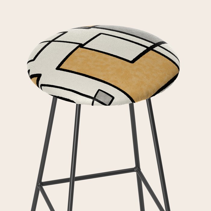 Piet Composition - Mid-Century Modern Minimalist Geometric Abstract in Muted Mustard Gold Gray Cream Stool Gallery Image 2