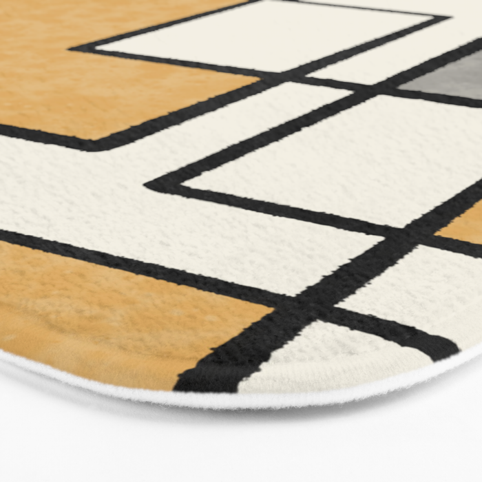 Piet Composition - Mid-Century Modern Minimalist Geometric Abstract in Muted Mustard Gold Gray Cream Bath Mat Gallery Image 3
