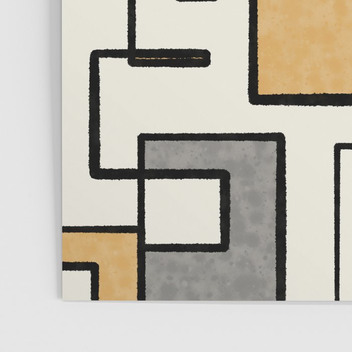 Piet Composition - Mid-Century Modern Minimalist Geometric Abstract in Muted Mustard Gold Gray Cream Poster Gallery Image 3