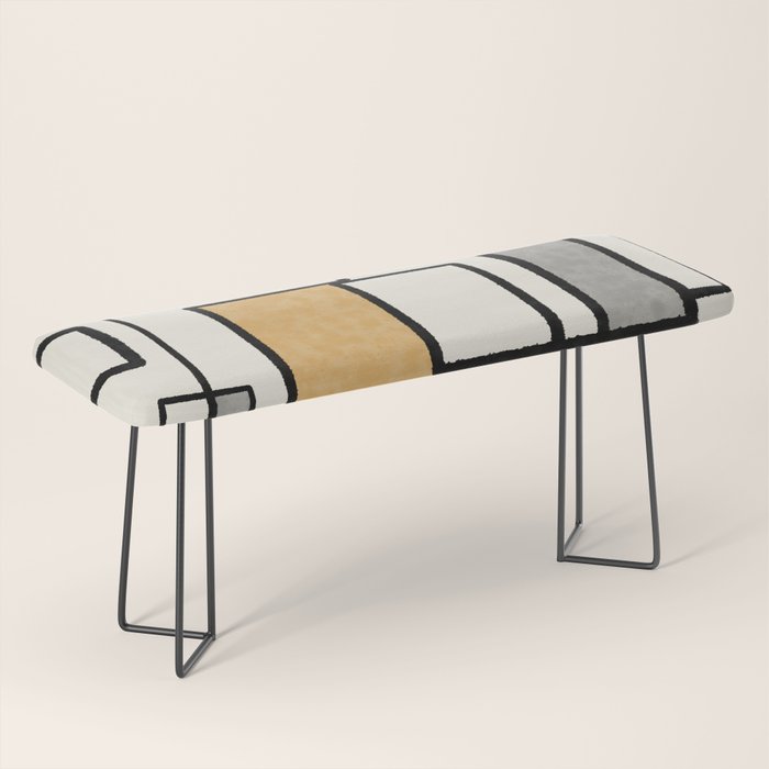 Piet Composition - Mid-Century Modern Minimalist Geometric Abstract in Muted Mustard Gold Gray Cream Bench Gallery Image 1