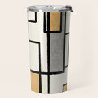 Piet Composition - Mid-Century Modern Minimalist Geometric Abstract in Muted Mustard Gold Gray Cream Travel Mug Gallery Image 2