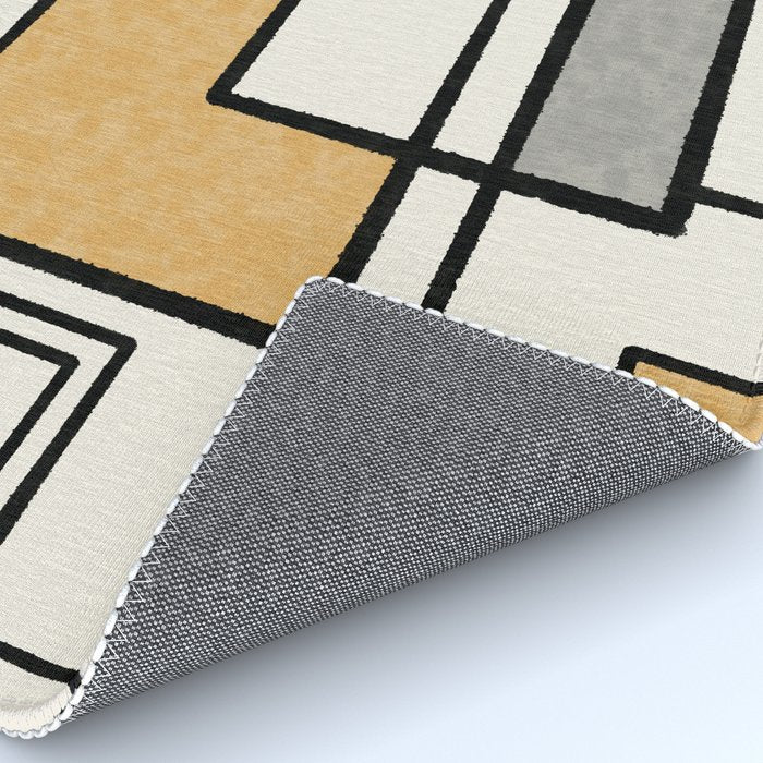 Piet Composition - Mid-Century Modern Minimalist Geometric Abstract in Muted Mustard Gold Gray Cream Rug Gallery Image 4