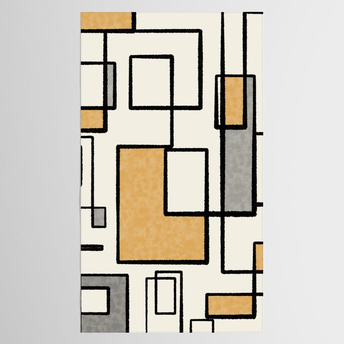 Piet Composition - Mid-Century Modern Minimalist Geometric Abstract in Muted Mustard Gold Gray Cream Tablecloth Gallery Image 2