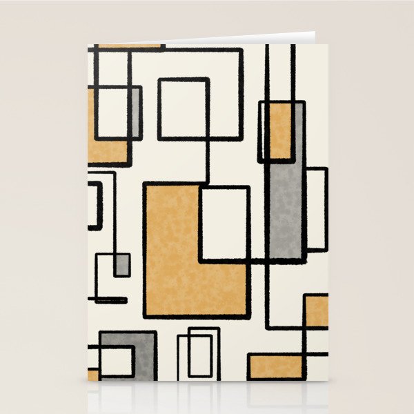 Piet Composition - Mid-Century Modern Minimalist Geometric Abstract in Muted Mustard Gold Gray Cream Stationery Card Gallery Image 1
