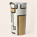 Piet Composition - Mid-Century Modern Minimalist Geometric Abstract in Muted Mustard Gold Gray Cream Travel Mug Gallery Image 3