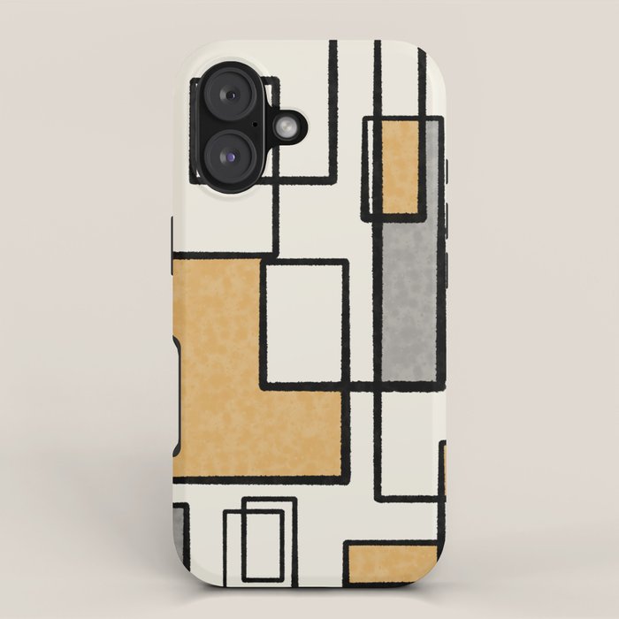 Piet Composition - Mid-Century Modern Minimalist Geometric Abstract in Muted Mustard Gold Gray Cream iPhone Case Gallery Image 1