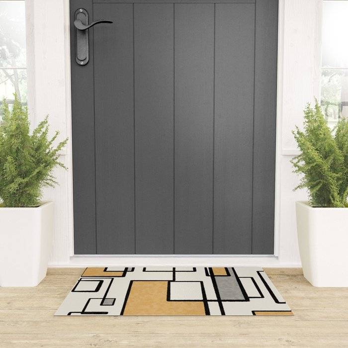 Piet Composition - Mid-Century Modern Minimalist Geometric Abstract in Muted Mustard Gold Gray Cream Welcome Mat Gallery Image 3