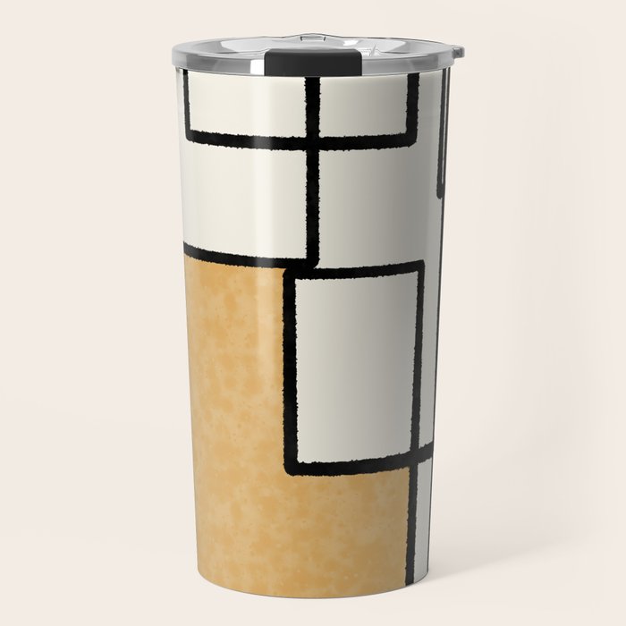 Piet Composition - Mid-Century Modern Minimalist Geometric Abstract in Muted Mustard Gold Gray Cream Travel Mug Gallery Image 1