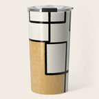Piet Composition - Mid-Century Modern Minimalist Geometric Abstract in Muted Mustard Gold Gray Cream Travel Mug Gallery Image 1