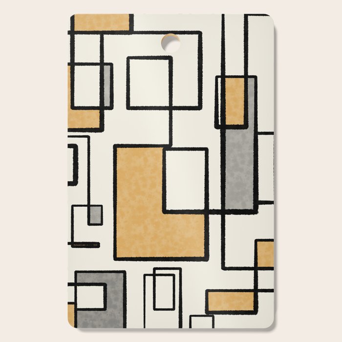 Piet Composition - Mid-Century Modern Minimalist Geometric Abstract in Muted Mustard Gold Gray Cream Cutting Board Gallery Image 1