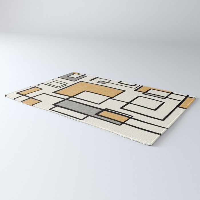 Piet Composition - Mid-Century Modern Minimalist Geometric Abstract in Muted Mustard Gold Gray Cream Rug Gallery Image 3