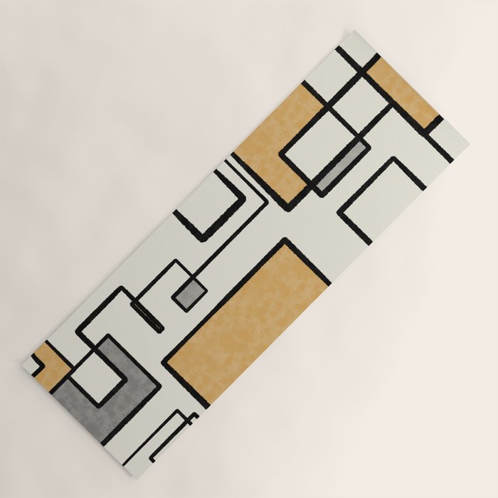 Piet Composition - Mid-Century Modern Minimalist Geometric Abstract in Muted Mustard Gold Gray Cream Yoga Mat Gallery Image 1
