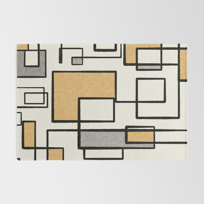 Piet Composition - Mid-Century Modern Minimalist Geometric Abstract in Muted Mustard Gold Gray Cream Rug Gallery Image 2