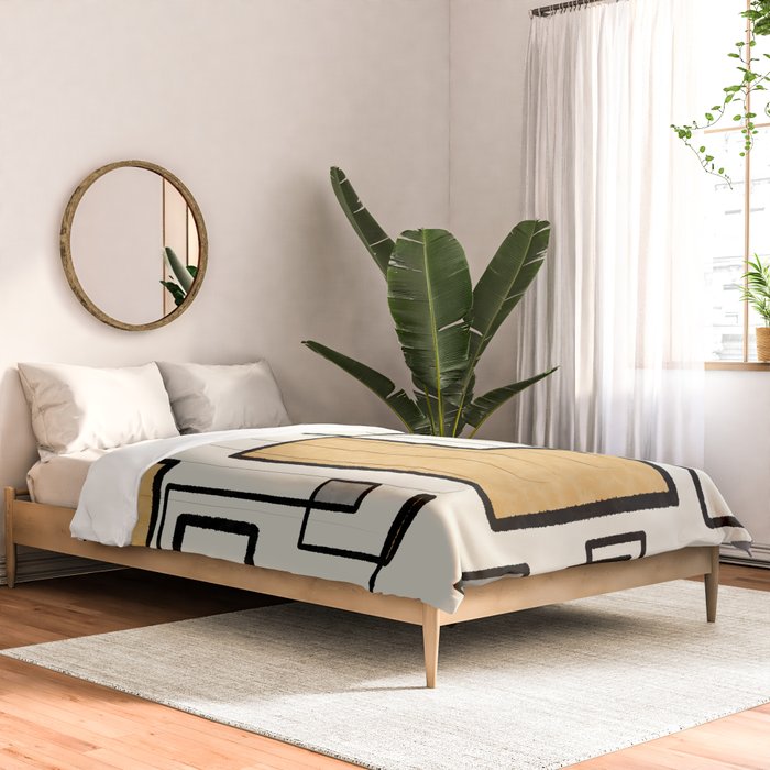 Piet Composition - Mid-Century Modern Minimalist Geometric Abstract in Muted Mustard Gold Gray Cream Comforter Gallery Image 2