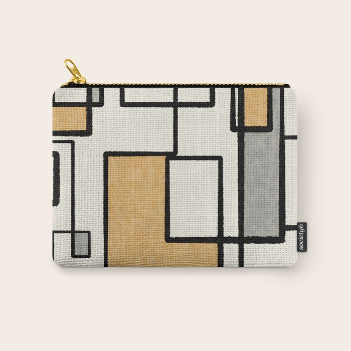 Piet Composition - Mid-Century Modern Minimalist Geometric Abstract in Muted Mustard Gold Gray Cream Carry All Pouch Gallery Image 1