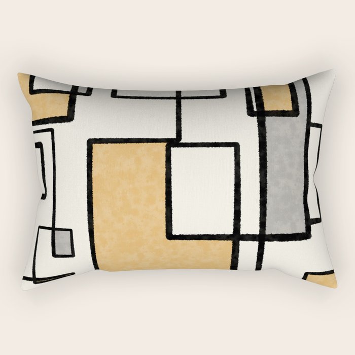 Piet Composition - Mid-Century Modern Minimalist Geometric Abstract in Muted Mustard Gold Gray Cream Rectangular Pillow Gallery Image 2